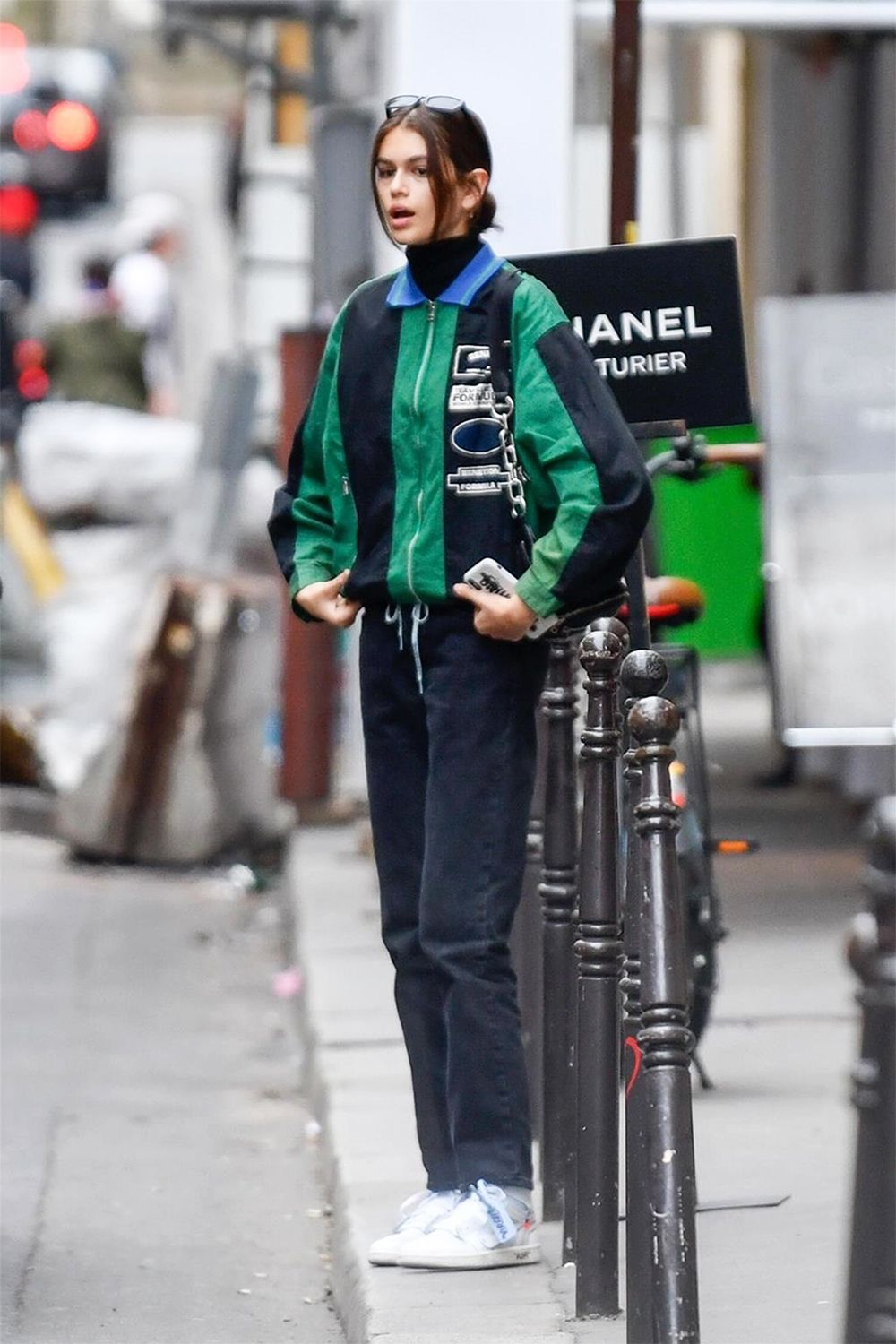 Striped Green and Black Windbreaker with Blue Collar Striped Green and Black Windbreaker with Blue Collar — Windbreaker Outfits