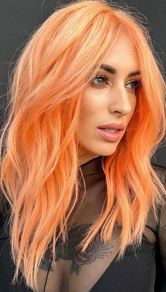 Intense Peach Shoulder Length Waves Intense Peach Shoulder Length Waves — Peach Hair