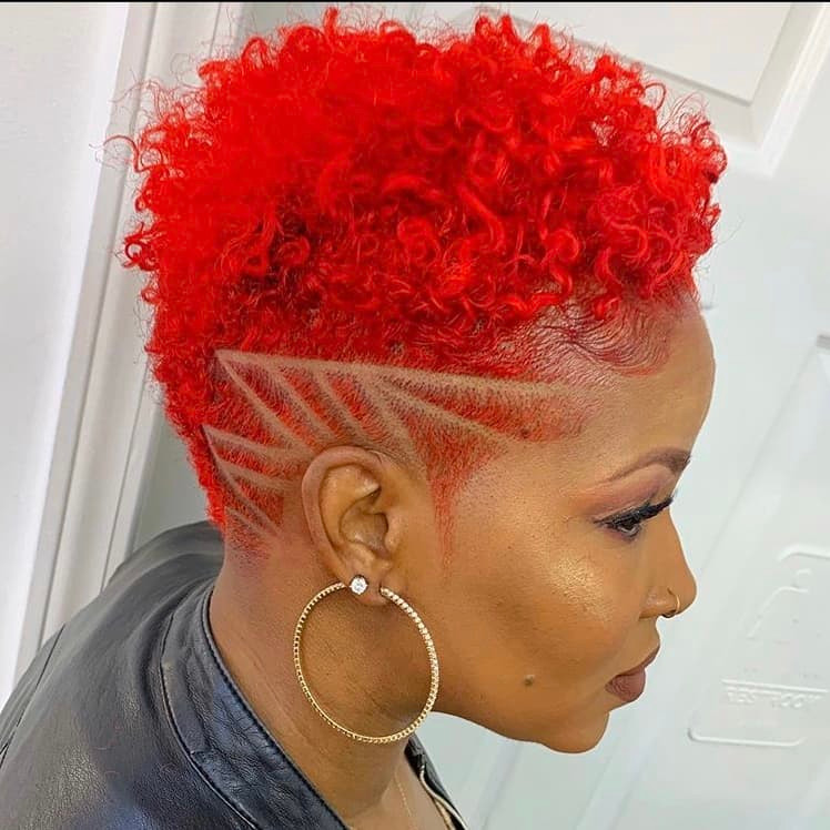 Vibrant Red Tapered Undercut with Design — Tapered Cut for Black Women