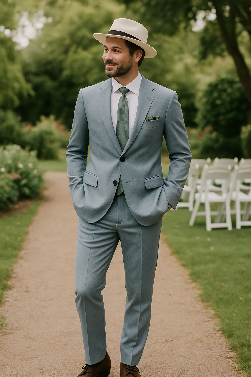 Slim Fit Light Blue Linen Blend for Summer Weddings — Mens Wedding Guest Outfits