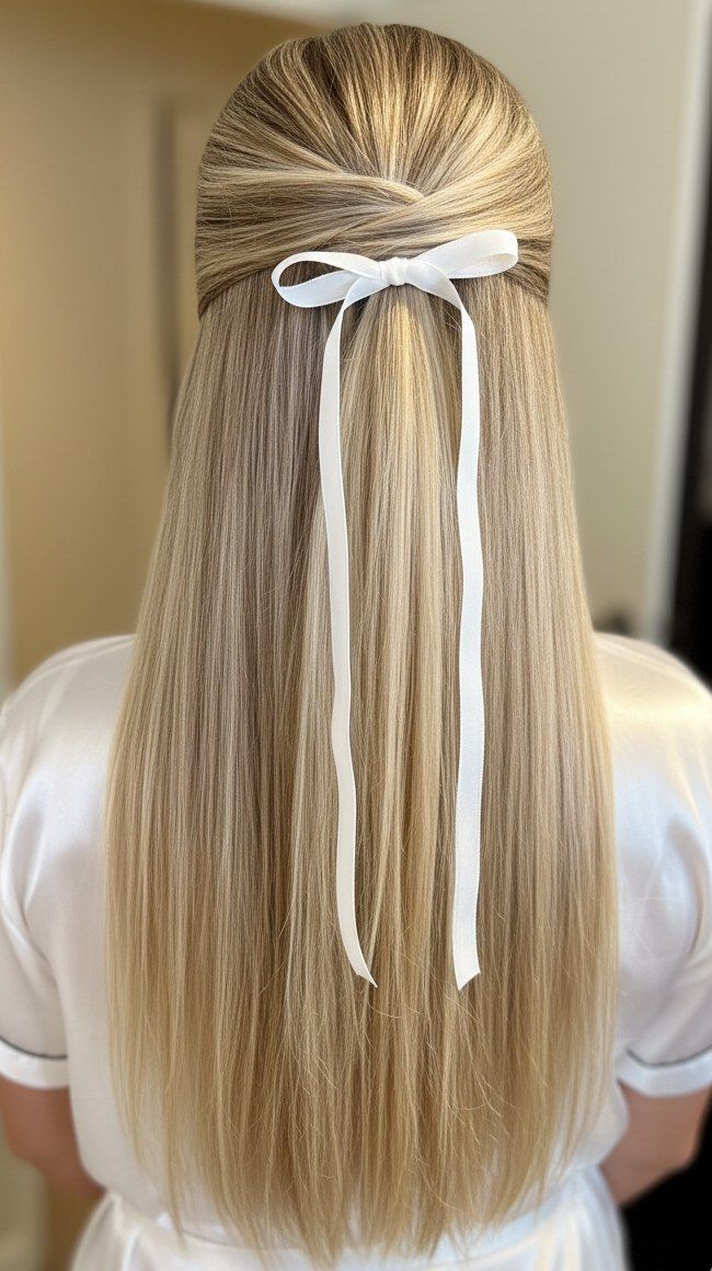 Ash Blonde Ribbon Bow Ash Blonde Ribbon Bow — Half Up Half Down Straight Hair