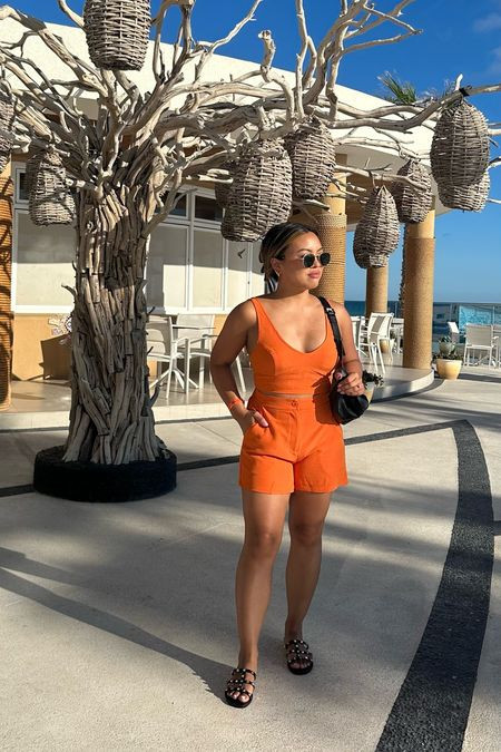 Bright Orange Linen Set for Sunny Resort Days — Mexico Vacation Outfits