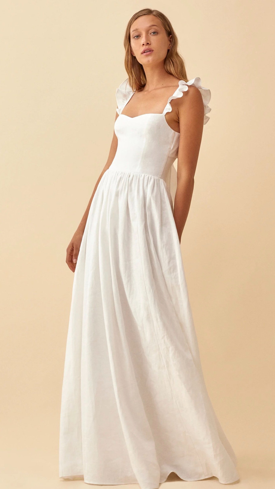Elegant Off-the-Shoulder White Linen Maxi Dress — Engagement Party Dresses