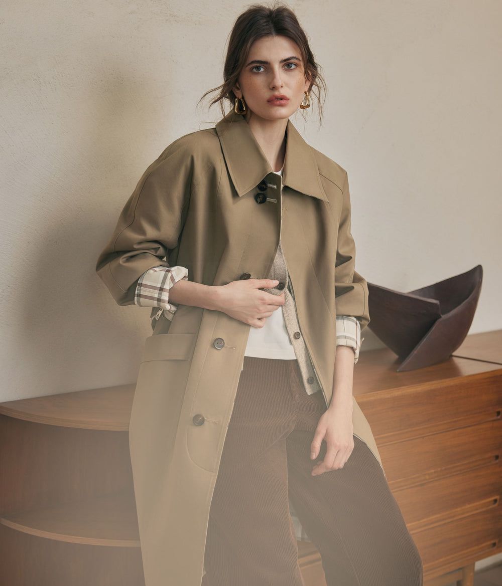 Layered Neutrals: Oversized Trench with Corduroy — Outfits for Short Women