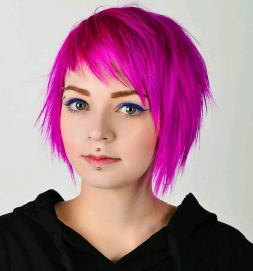Short Layered Hot Pink — Emo Hair