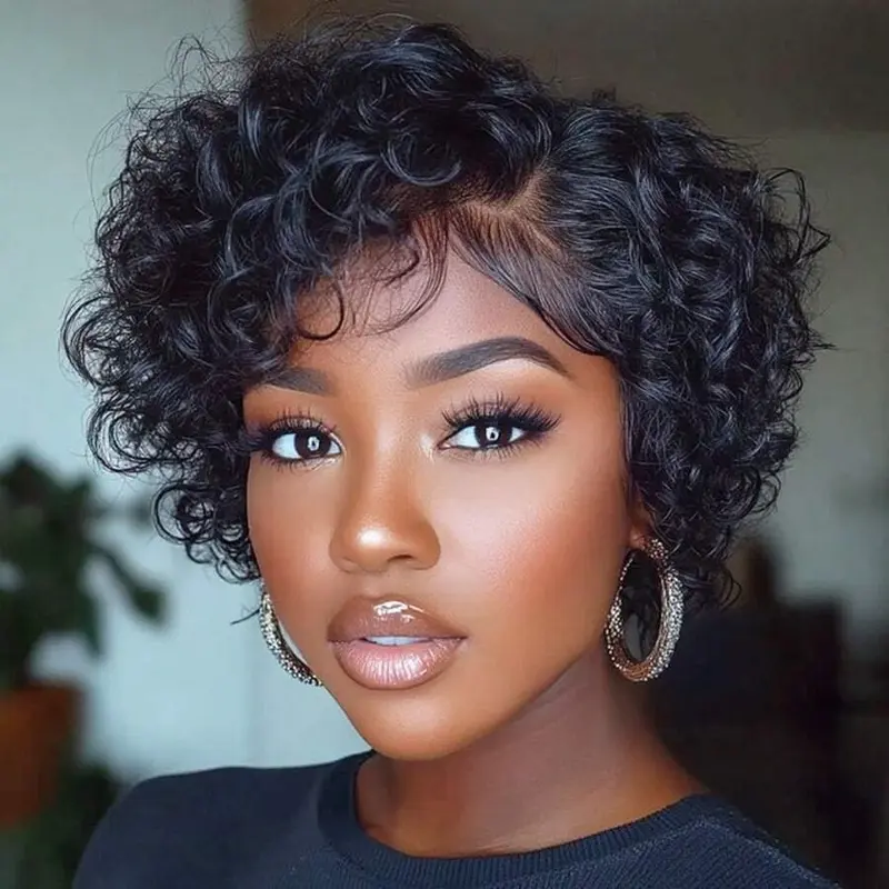 Defined Black Curly Pixie Cut Defined Black Curly Pixie Cut — Wig Hairstyles