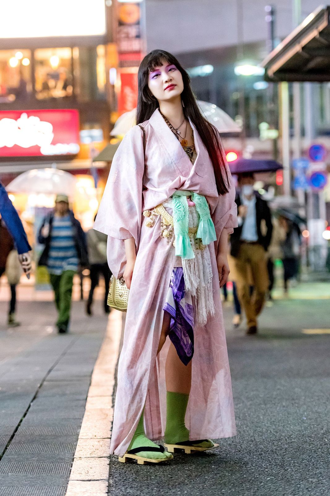 Pale Pink Kimono with Mint Green Obi for Kyoto Street Style — Kyoto Outfits