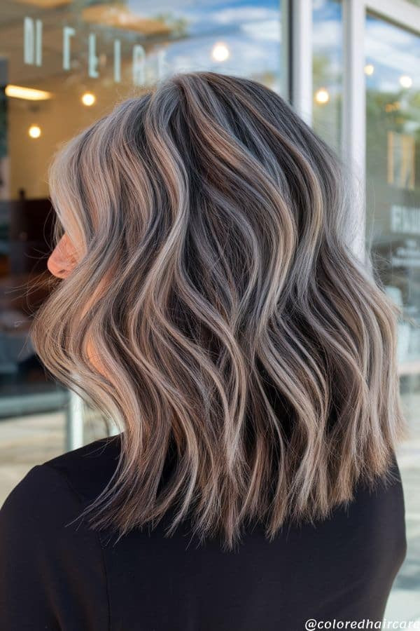 Dark Brown with Caramel and Blonde Lowlights Dark Brown with Caramel and Blonde Lowlights — Lowlights Over 50