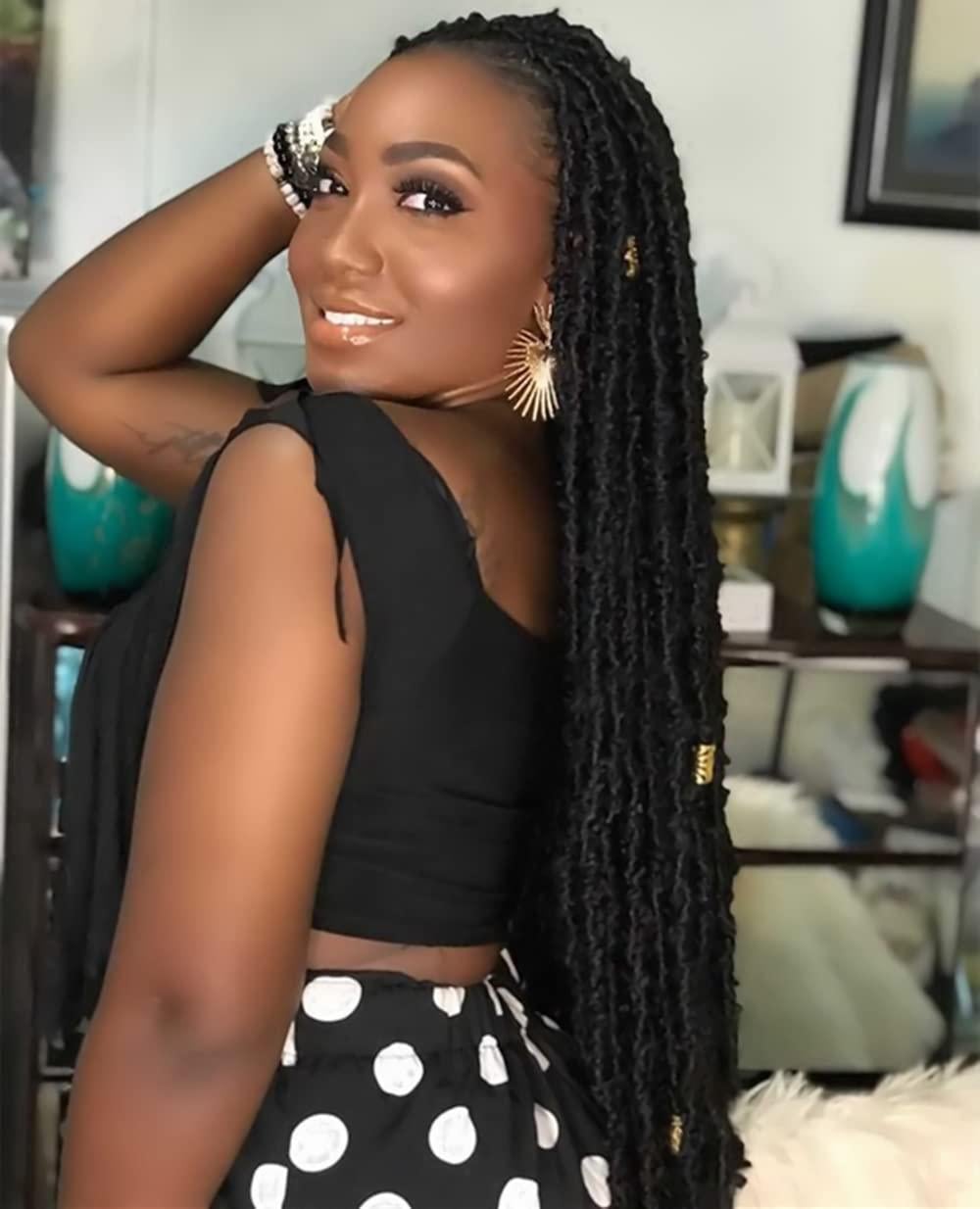 No Bangs Natural Black Mid-Back Butterfly Locs