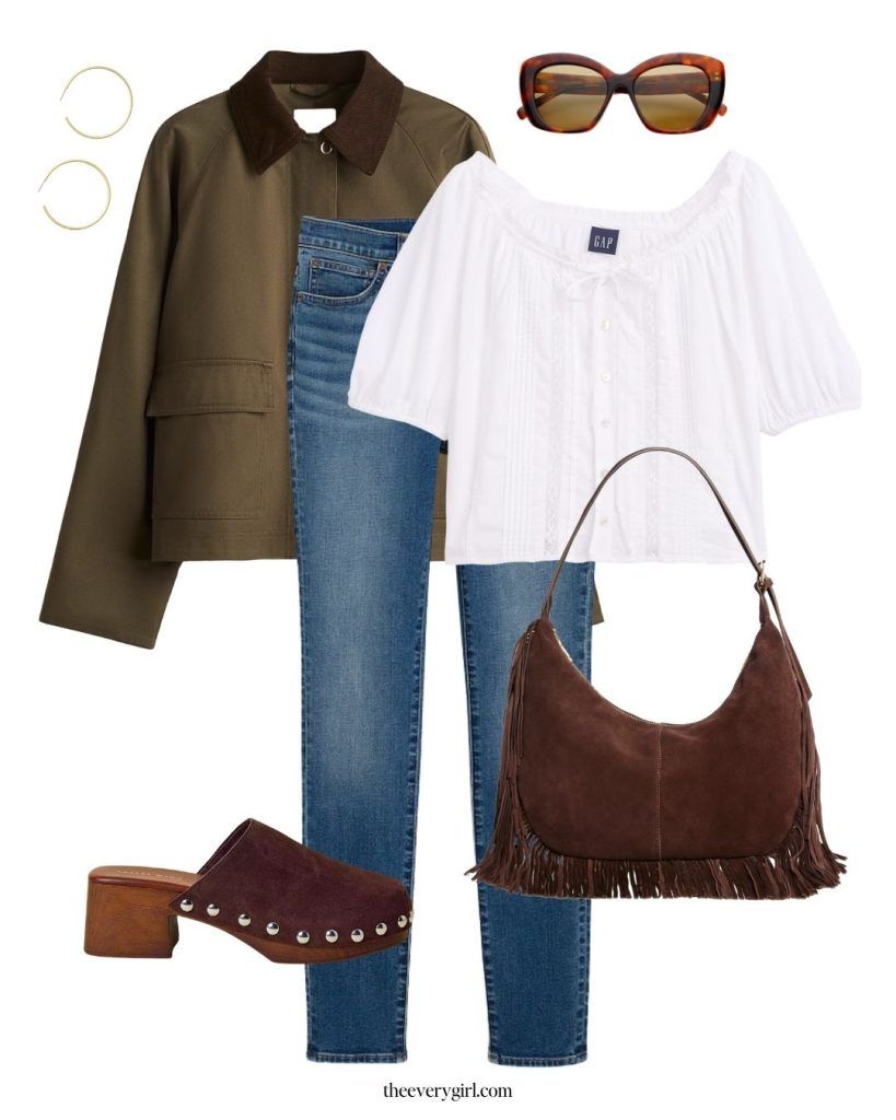 Utility Style: Fitted Jeans with Utility Jacket and Suede Clogs — Outfits for Skinny Girls