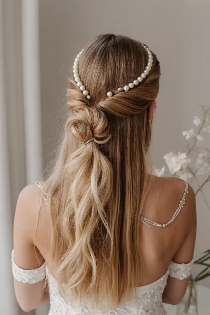 Ash Blonde With Pearl Accessory — Prom Half Up Half Down