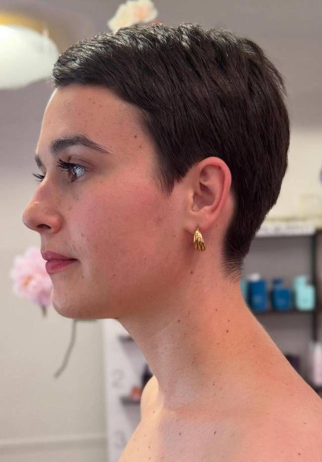 Smooth Dark Brown Pixie Smooth Dark Brown Pixie — Very Short Pixie Cuts