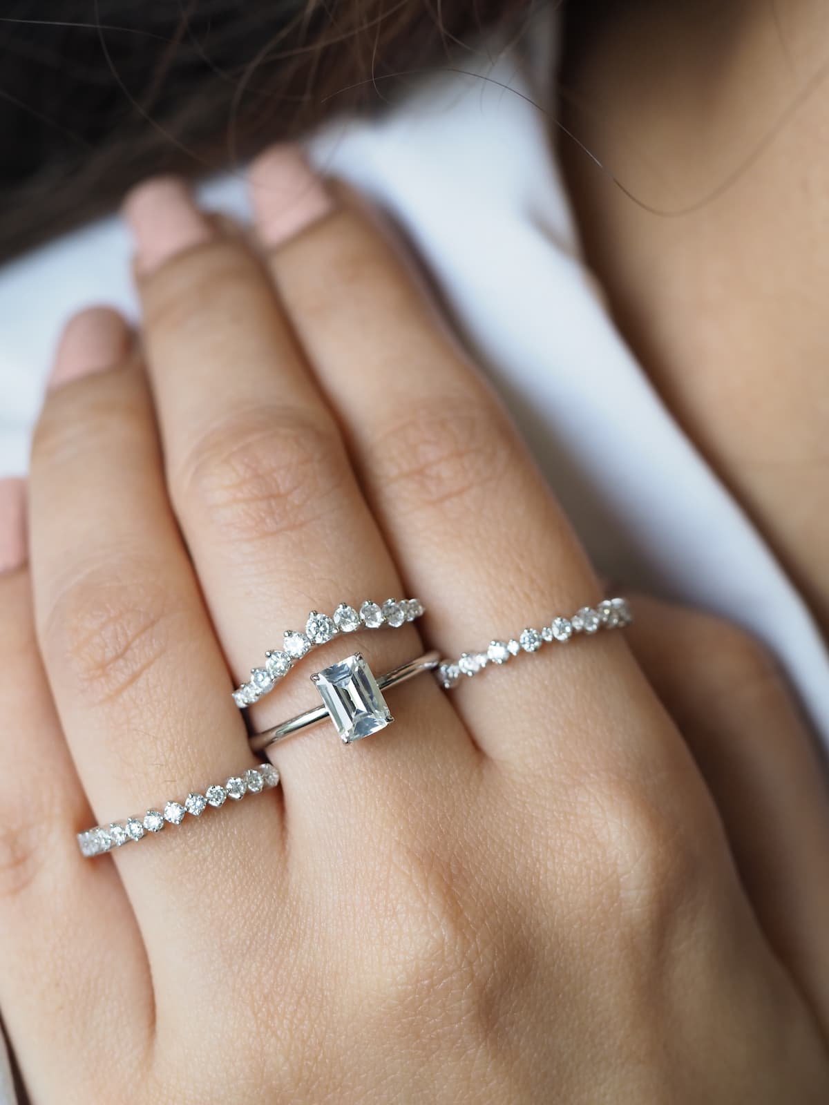 Silver Rings with Clear Stones and Emerald Cut Silver Rings with Clear Stones and Emerald Cut — Stacked Rings