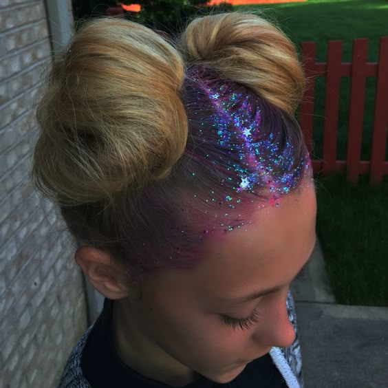 Glittery Pink and Purple Buns — Crazy Hair Day Ideas