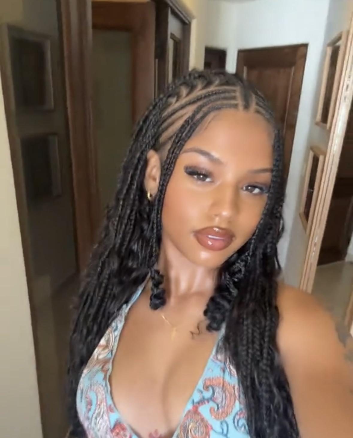 Side Part Fulani Braids With Curly Ends