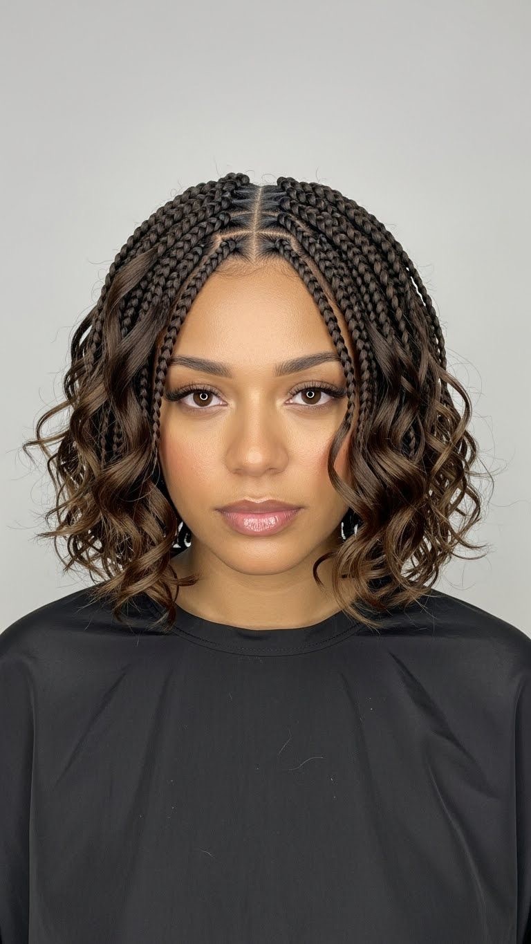 Chin-Length Bob Braids with Curly Ends Chin-Length Bob Braids with Curly Ends — French Curl Braids
