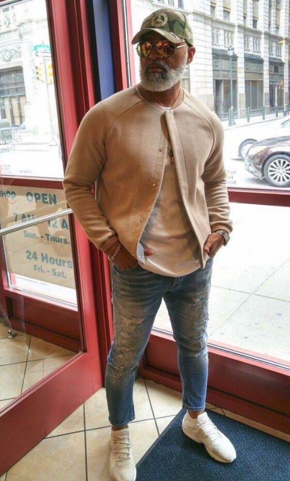 Brown Cardigan with Beige Polo and Grey Trousers Brown Cardigan with Beige Polo and Grey Trousers — Outfits for Men Over 50