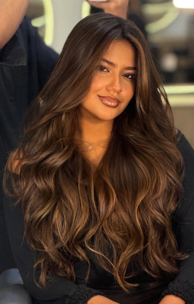 Mid-Back Caramel Mocha Brown Balayage Mid-Back Caramel Mocha Brown Balayage — Hair Color for Olive Skin