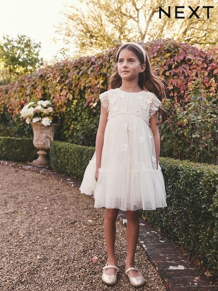 Ivory Tiered Tulle Dress with Flutter Sleeves Ivory Tiered Tulle Dress with Flutter Sleeves — Flower Girl Dresses