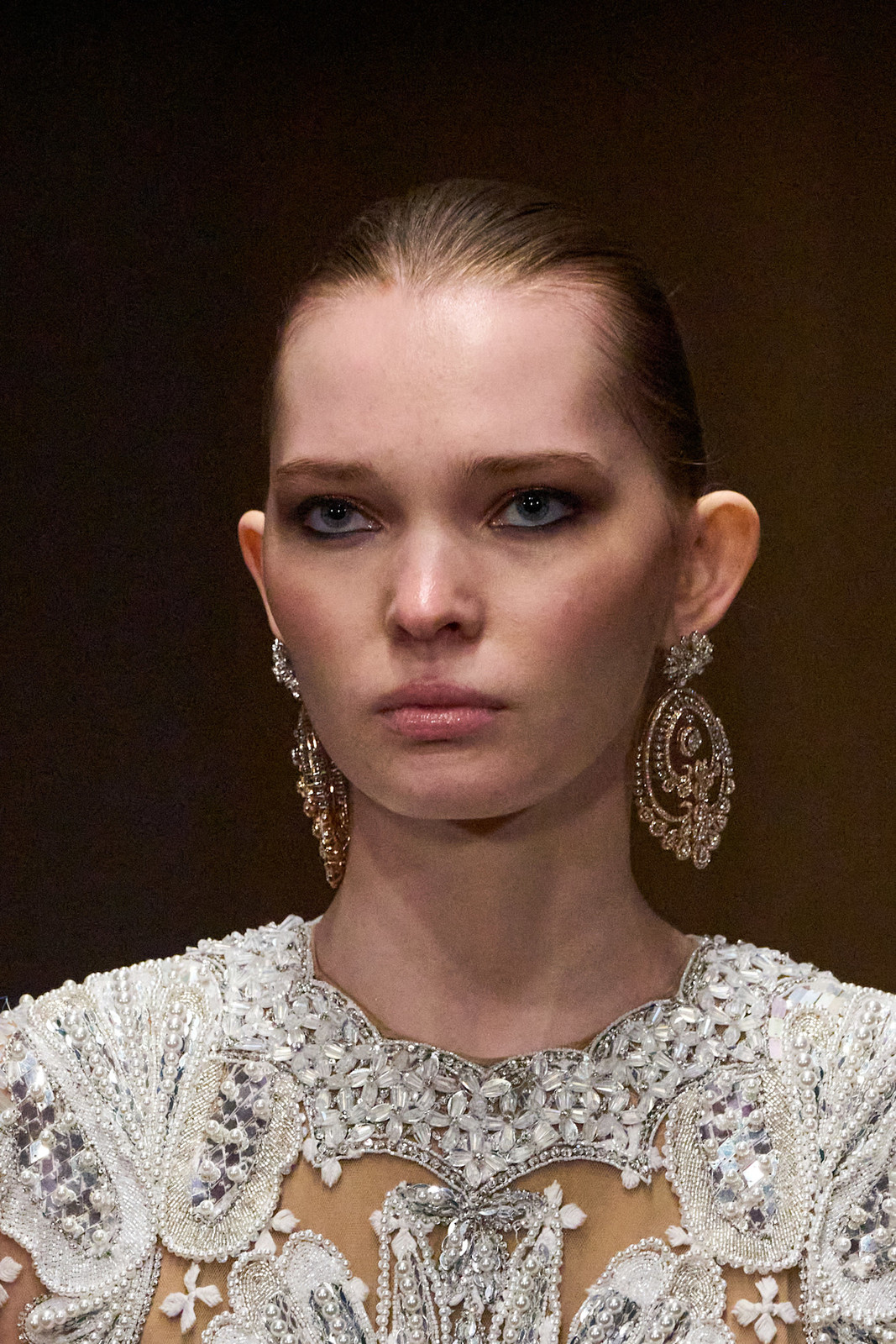 Ornate Statement Earrings with a Beaded White Top Ornate Statement Earrings with a Beaded White Top — Statement Earrings Outfits
