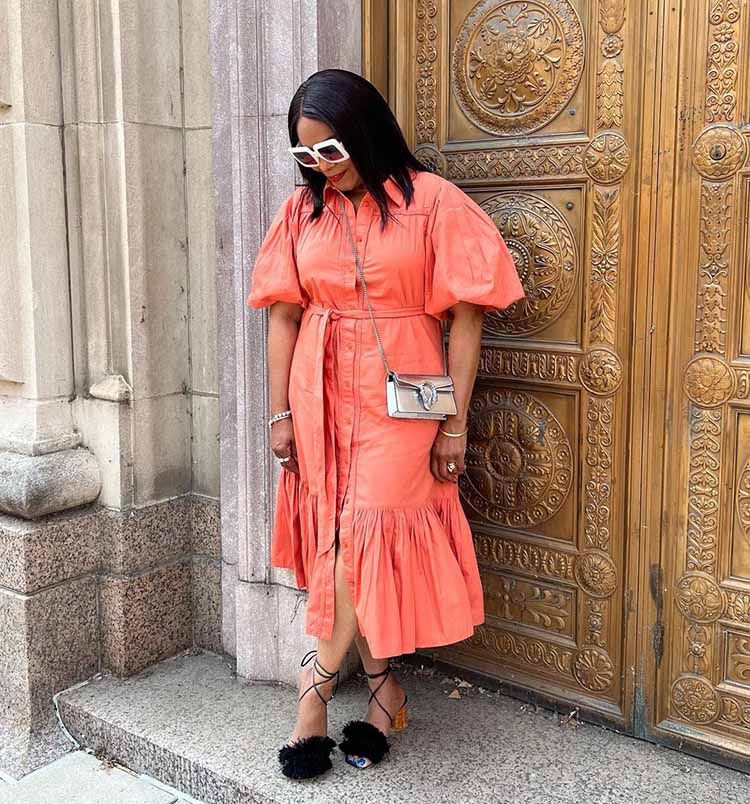 Shirt Dress with Puff Sleeves and Tiered Hem for Casual Outings Shirt Dress with Puff Sleeves and Tiered Hem for Casual Outings — Outfits to Hide Belly