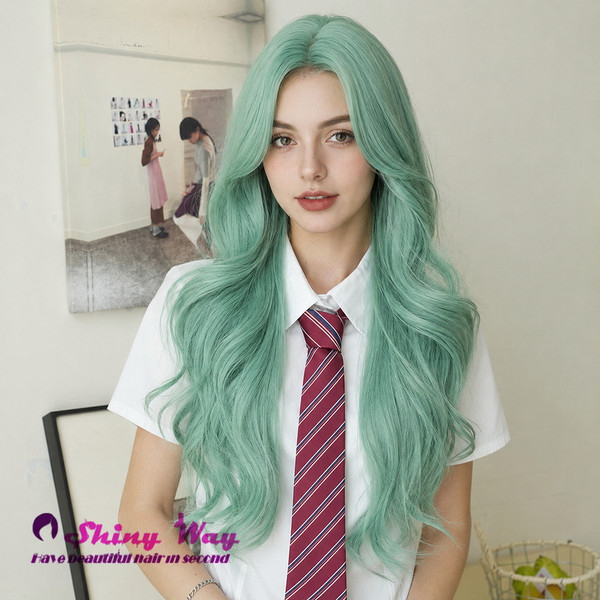 Mid-Back Blowout With Sage Green Mid-Back Blowout With Sage Green — Sage Green Hair