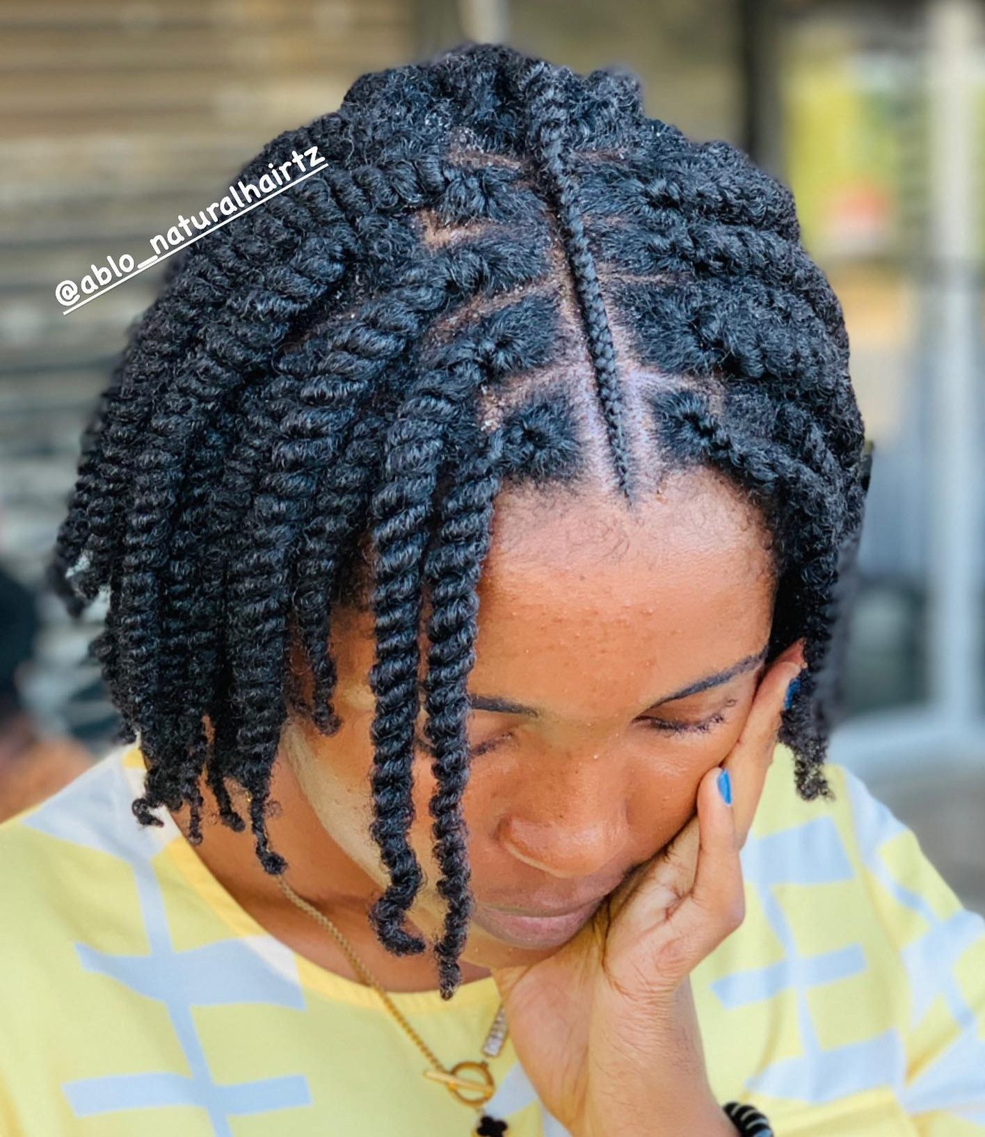 Chin Length Coily Twists Framing Face — Two Strand Twists
