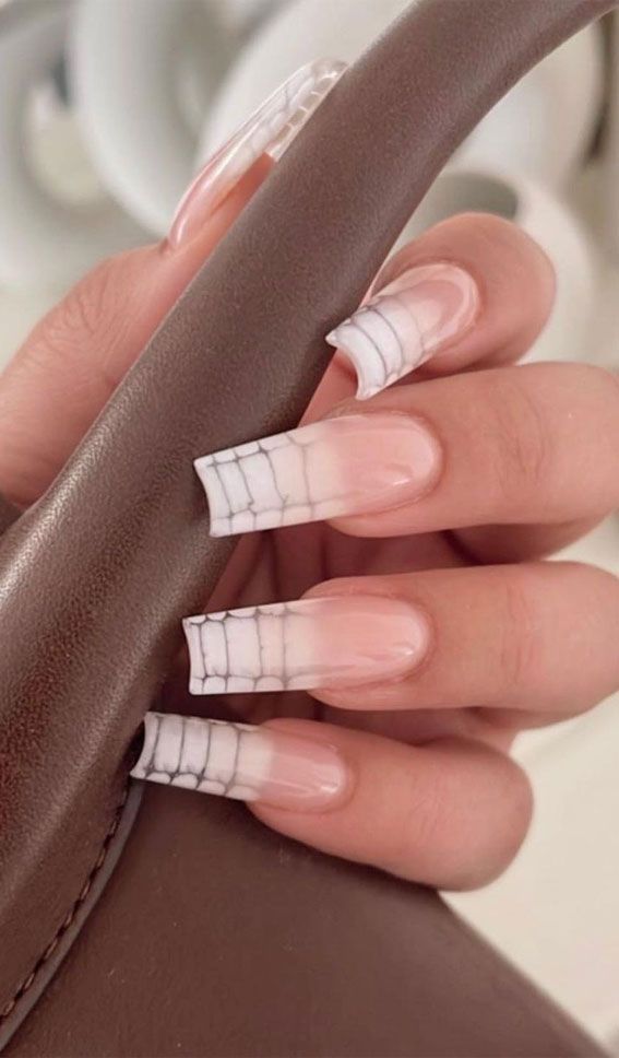 Long Square Snake Print French Tips Long Square Snake Print French Tips — Snake Print Nails