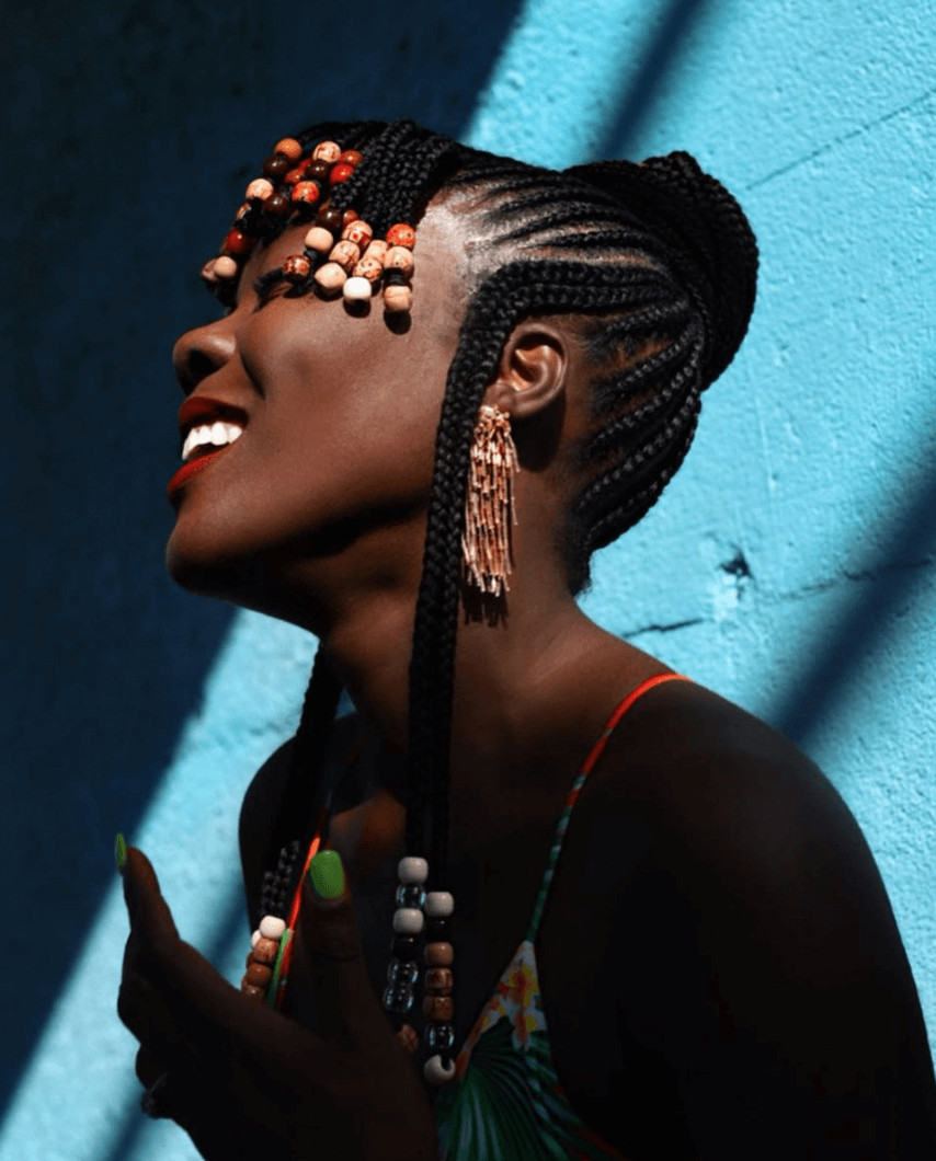 Black Shoulder-Length Fulani Braids with Shimmering Gold Beads — Fulani Braids with Beads