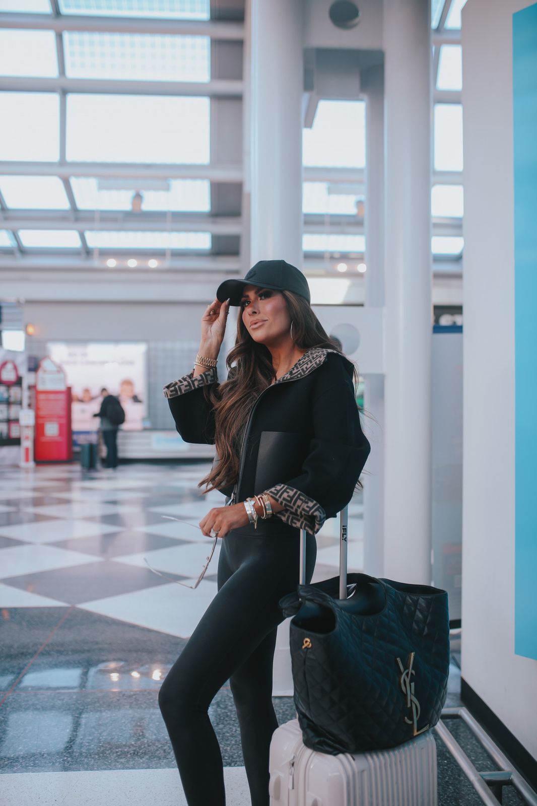 Embellished Black Jacket with Leggings — Long Flight Outfits