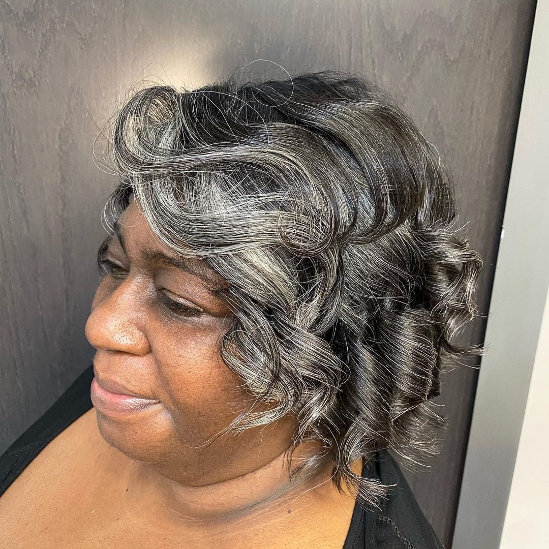 Dark Base With Blended Grey Highlights Chin Length Bob With Gray Highlights Dark Base With Blended Grey Highlights Chin Length Bob With Gray Highlights — Gray Blending