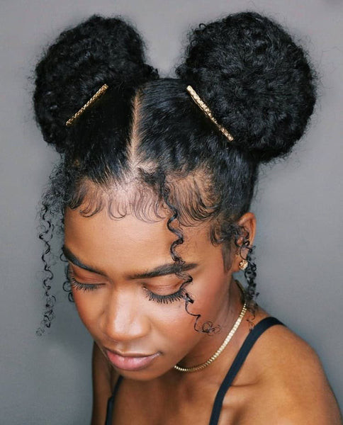 Defined Edges with Decorative Pins — Space Buns Natural Hair