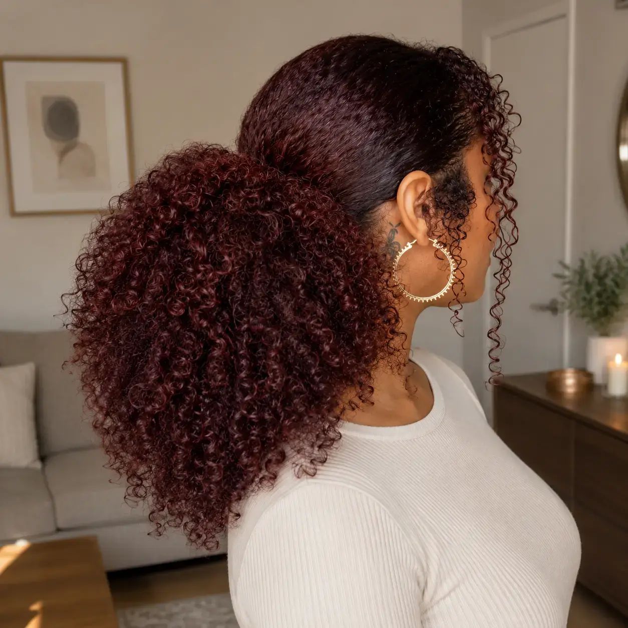 Deep Red Coily High Ponytail Deep Red Coily High Ponytail — Curly High Ponytail