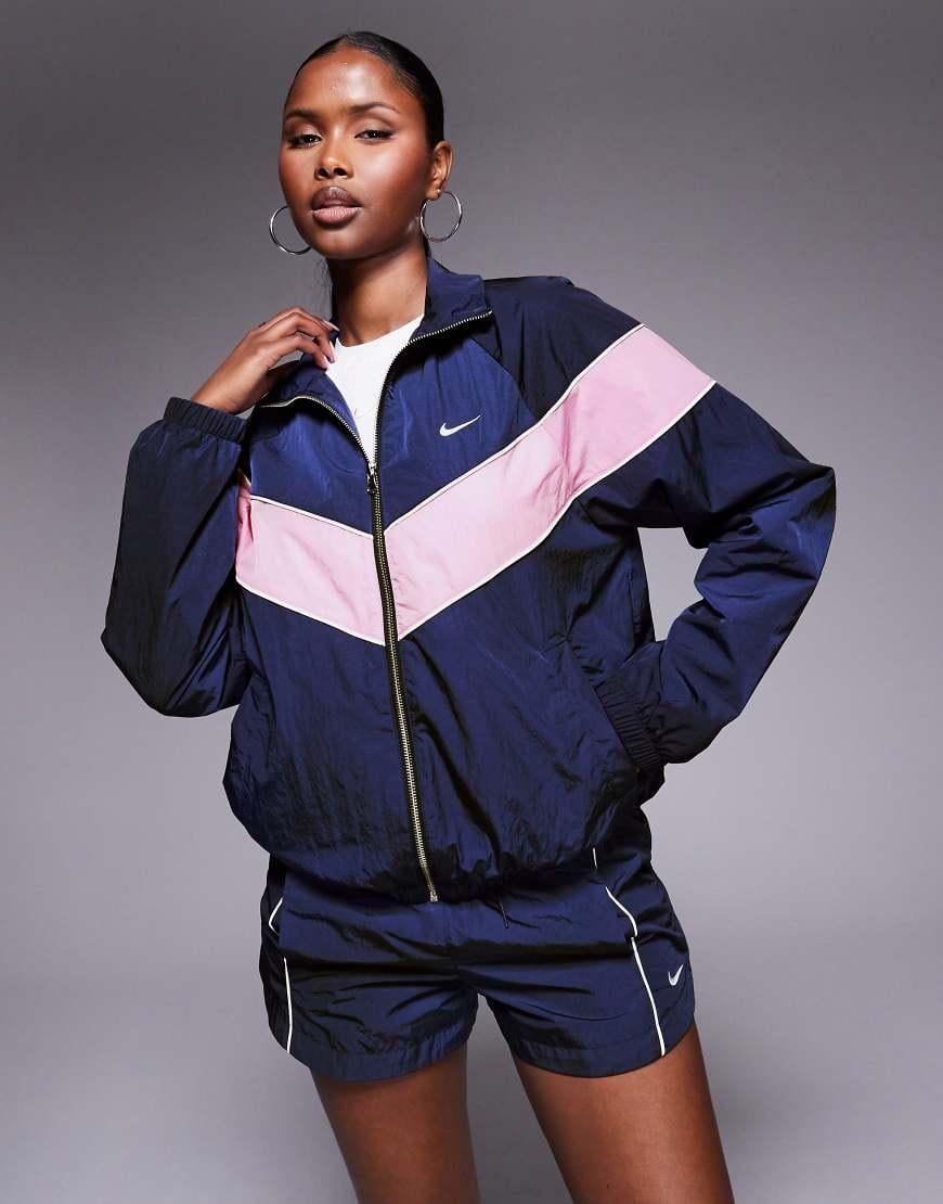 Navy and Pink Track Jacket with Matching Shorts — Track Jacket Outfits