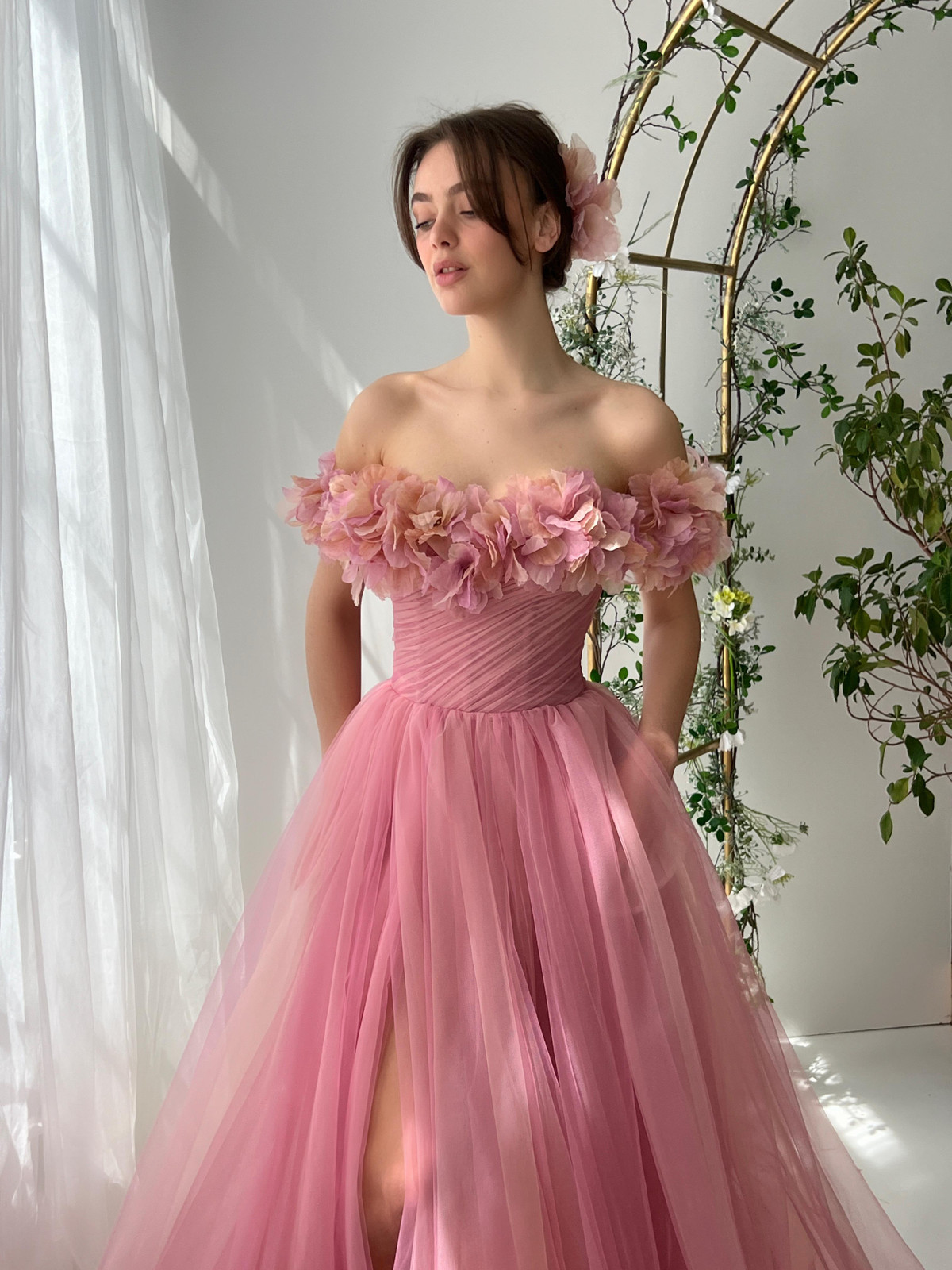 Romantic Pink Off-the-Shoulder Tulle Ball Gown — Tulle Dresses