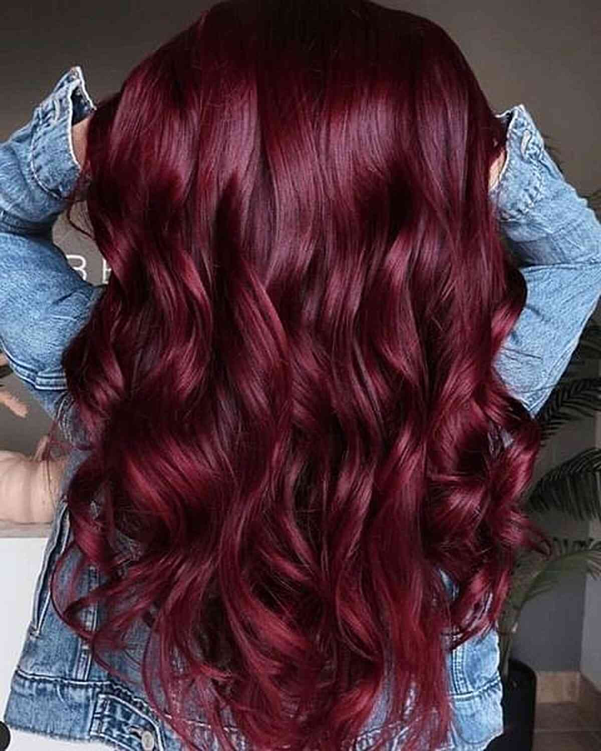 Layers Intense Maroon Mid-Back Waves Layers Intense Maroon Mid-Back Waves — Maroon Hair