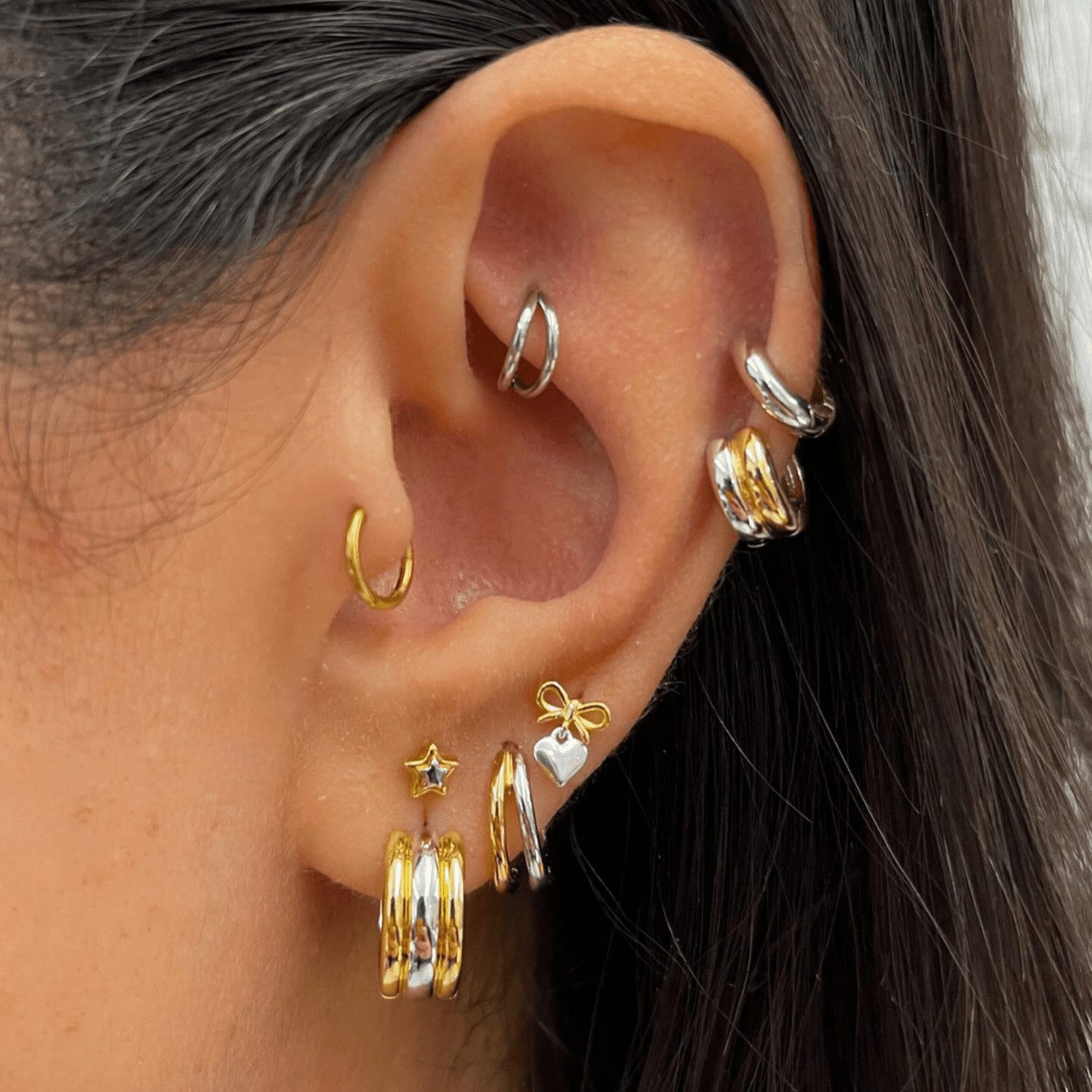 Mixed Metal Hoops and Charms for a Playful Stack Mixed Metal Hoops and Charms for a Playful Stack — Ear Stack Ideas