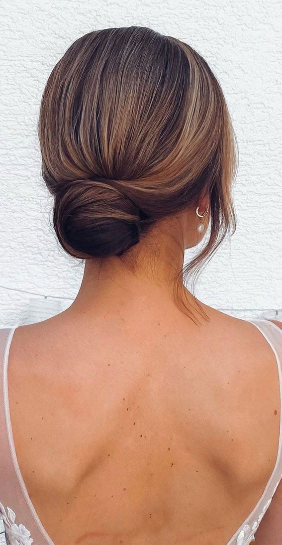 Dark Brown Blonde Highlighted Sleek Bun — Sleek Low Bun