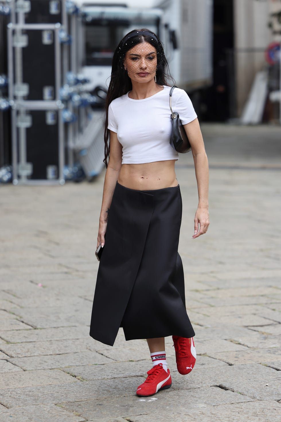 Asymmetrical Wrap Skirt with Sneakers Asymmetrical Wrap Skirt with Sneakers — Wrap Skirt Outfits