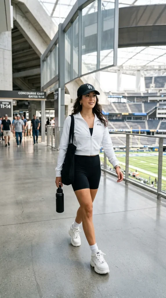 Athletic Jacket and Shorts with Baseball Cap — Baseball Game Outfits