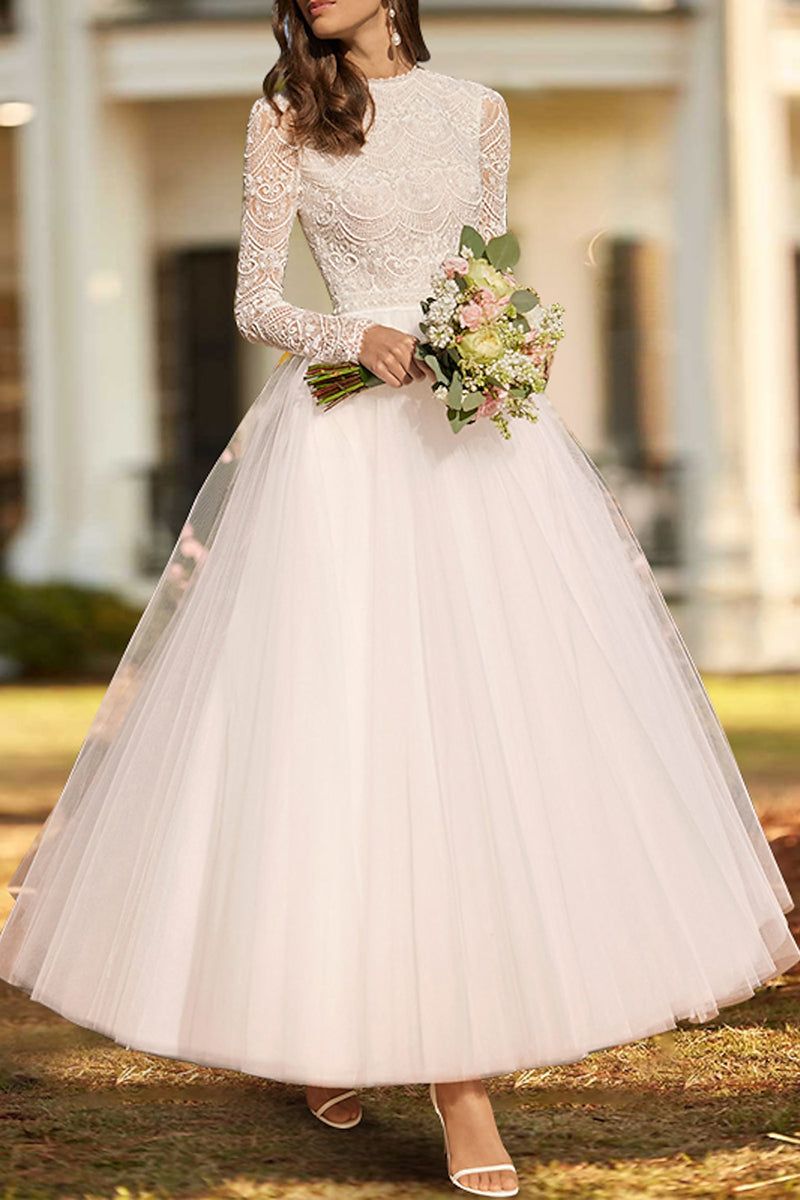White Lace Bodice Ballgown with Tulle Skirt White Lace Bodice Ballgown with Tulle Skirt — Bridal Shower Dresses