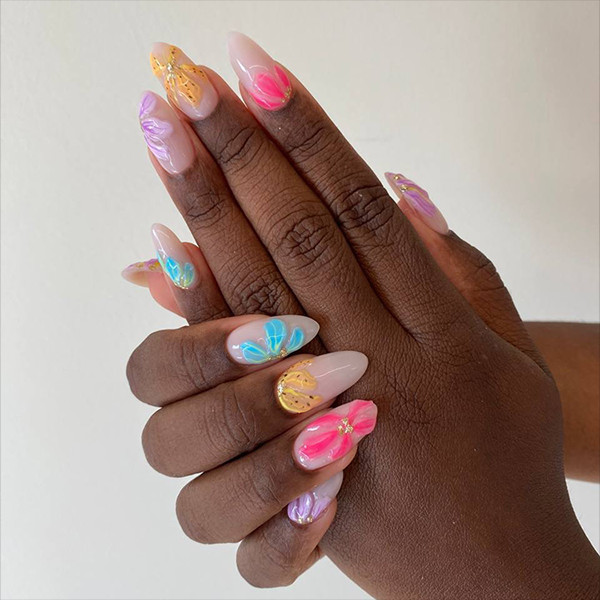Colorful Floral Stiletto Statement Nails Colorful Floral Stiletto Statement Nails — Hard Gel Nails