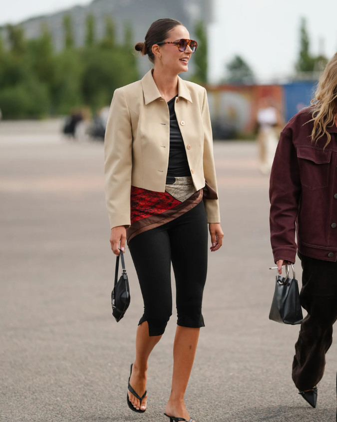 Silk Scarf Belt with Cropped Jacket and Leggings — Silk Scarf Outfits