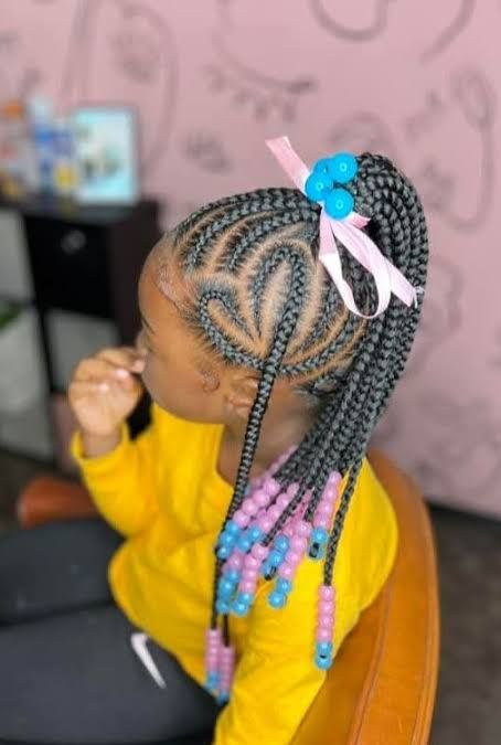 Braided Ponytail with Pink and Blue Beads Braided Ponytail with Pink and Blue Beads — Toddler Girl Hairstyles