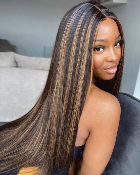 Dark Brown With Chunky Blonde Highlights Dark Brown With Chunky Blonde Highlights — Blonde Hair on Black Women