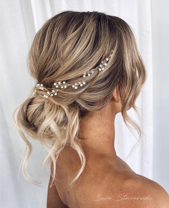 Blonde Loose Waves With Pearl Headband — Bridal Hair Accessories