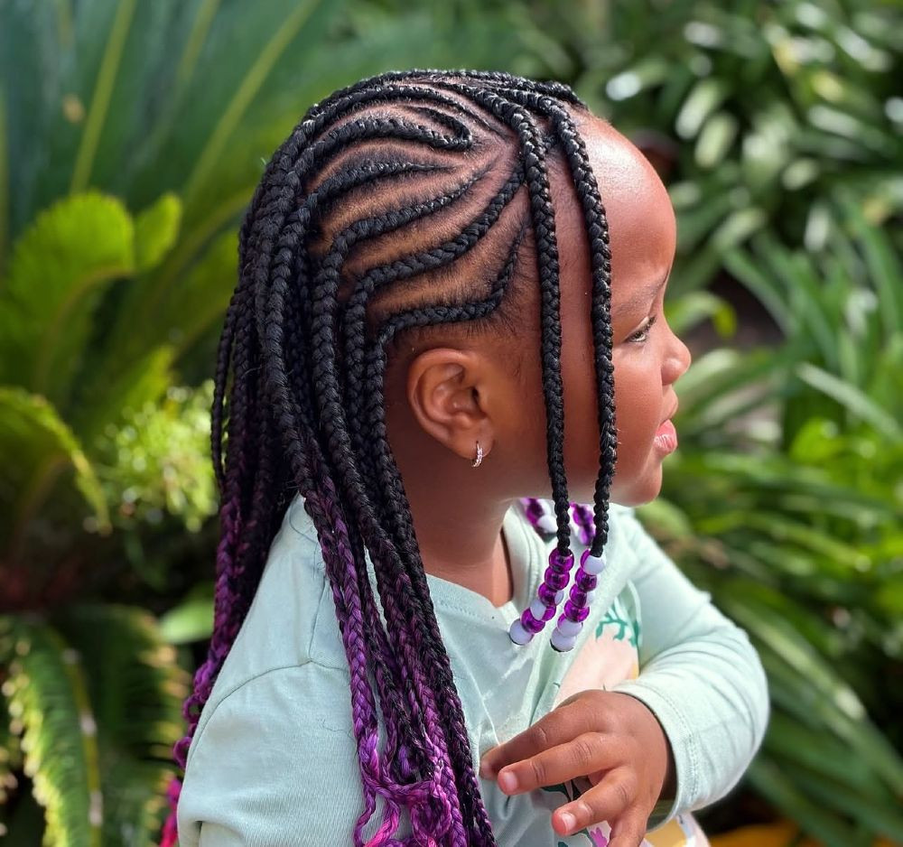 Long Cornrows With Geometric Design — Kids Braids with Beads