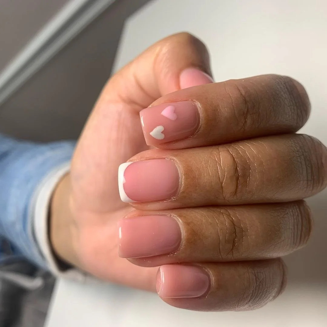 Pink French Heart Accent Overlay Nails Pink French Heart Accent Overlay Nails