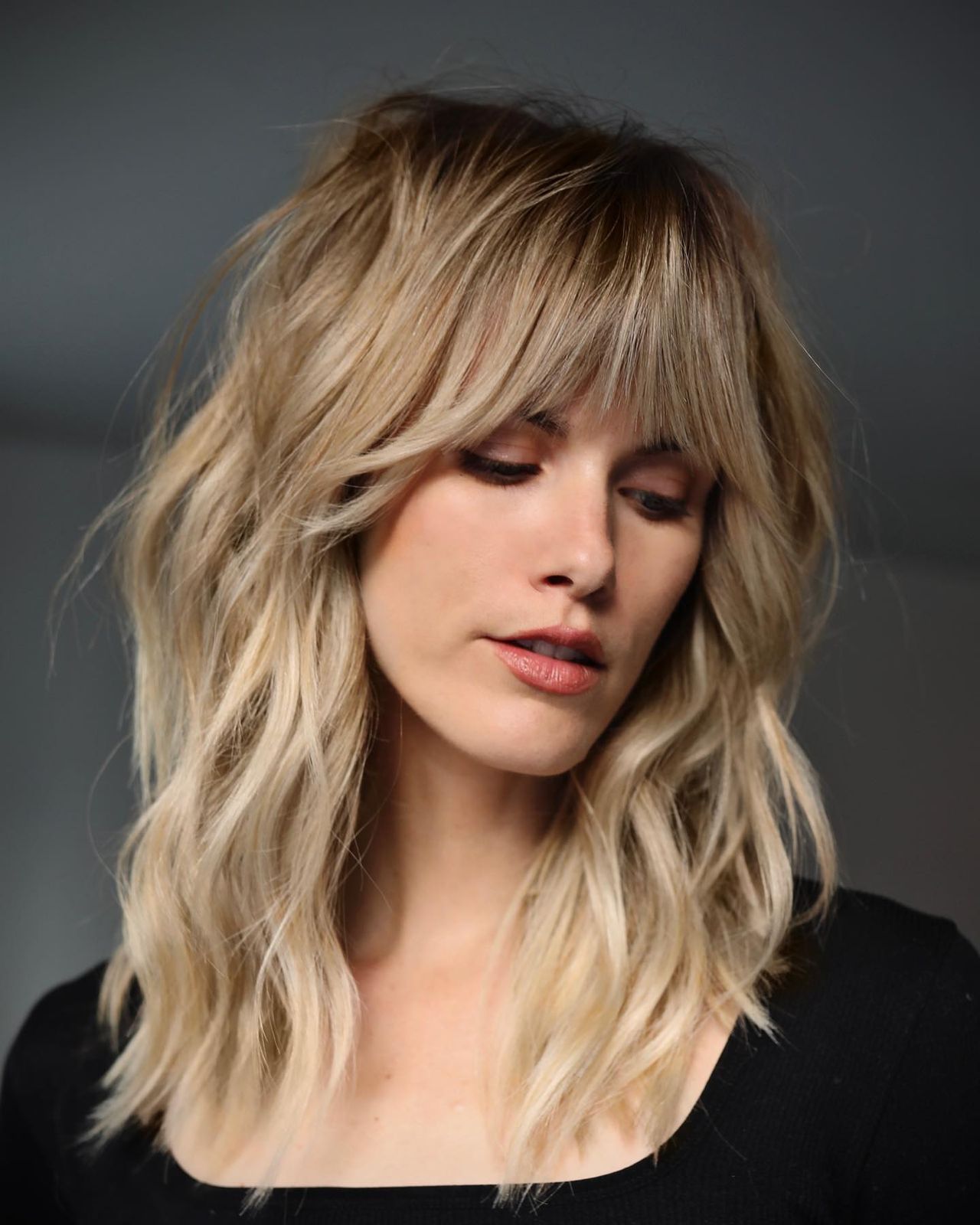Shoulder Length Waves With Full Bangs — Haircuts for Wavy Hair
