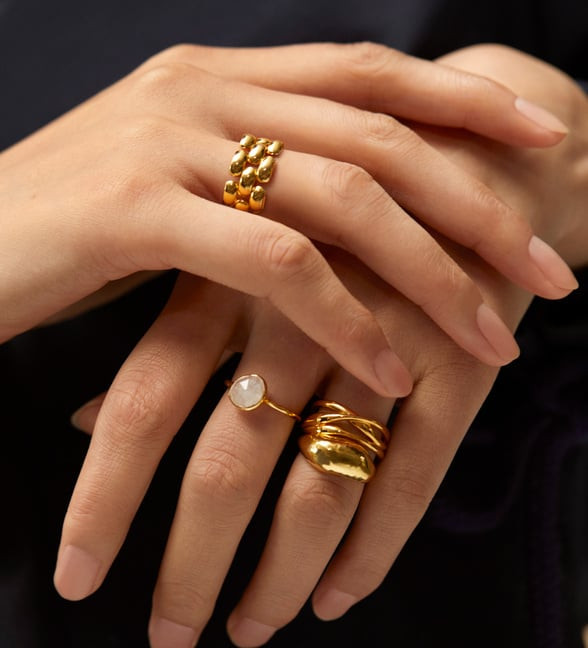 Multi-Bead Chunky Gold Ring with Dark Top — Chunky Rings